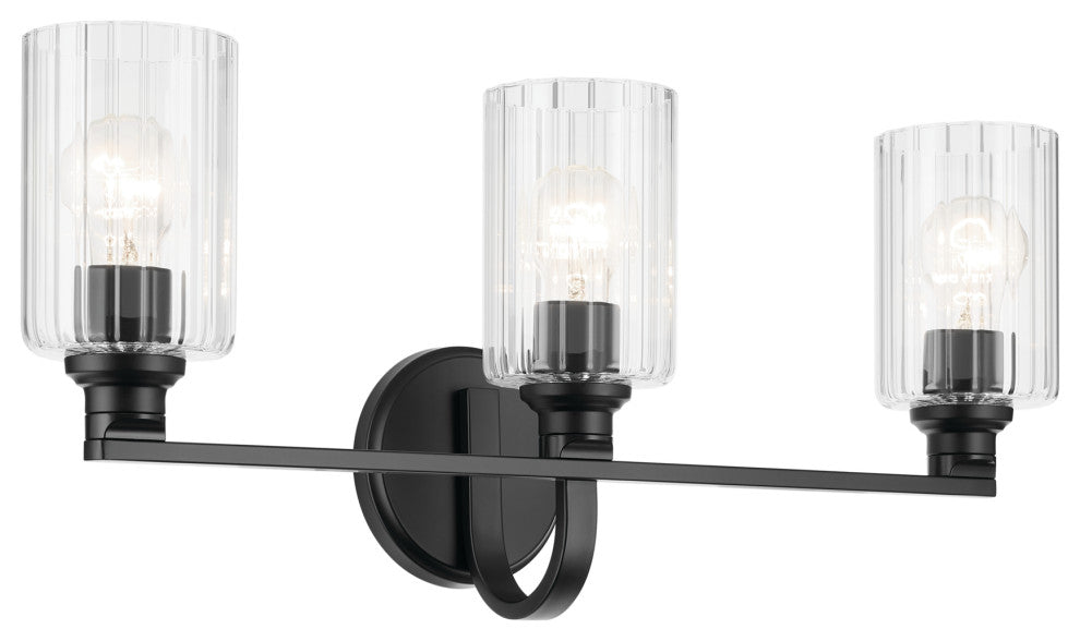 24.25" 3-Light Vanity Light With Clear Fluted Glass