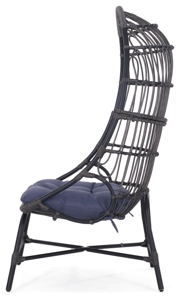 Cortina Outdoor Wicker Basket Chair With Cushion, Dark Gray/Gray