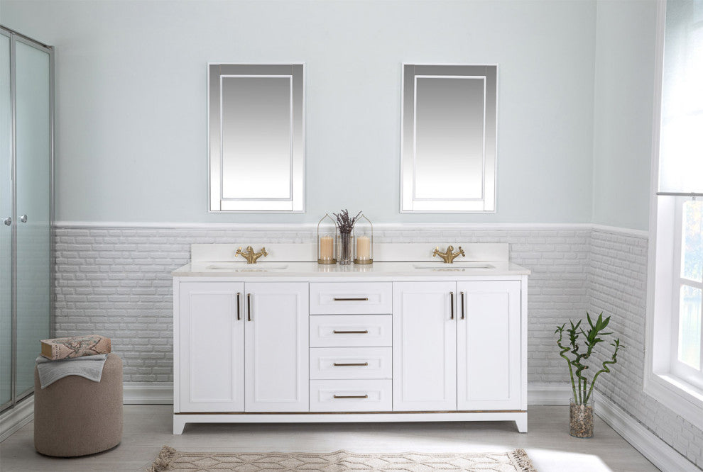 Albia Collection 72" Bathroom Vanity With Sink, Mirror, Countertop, White