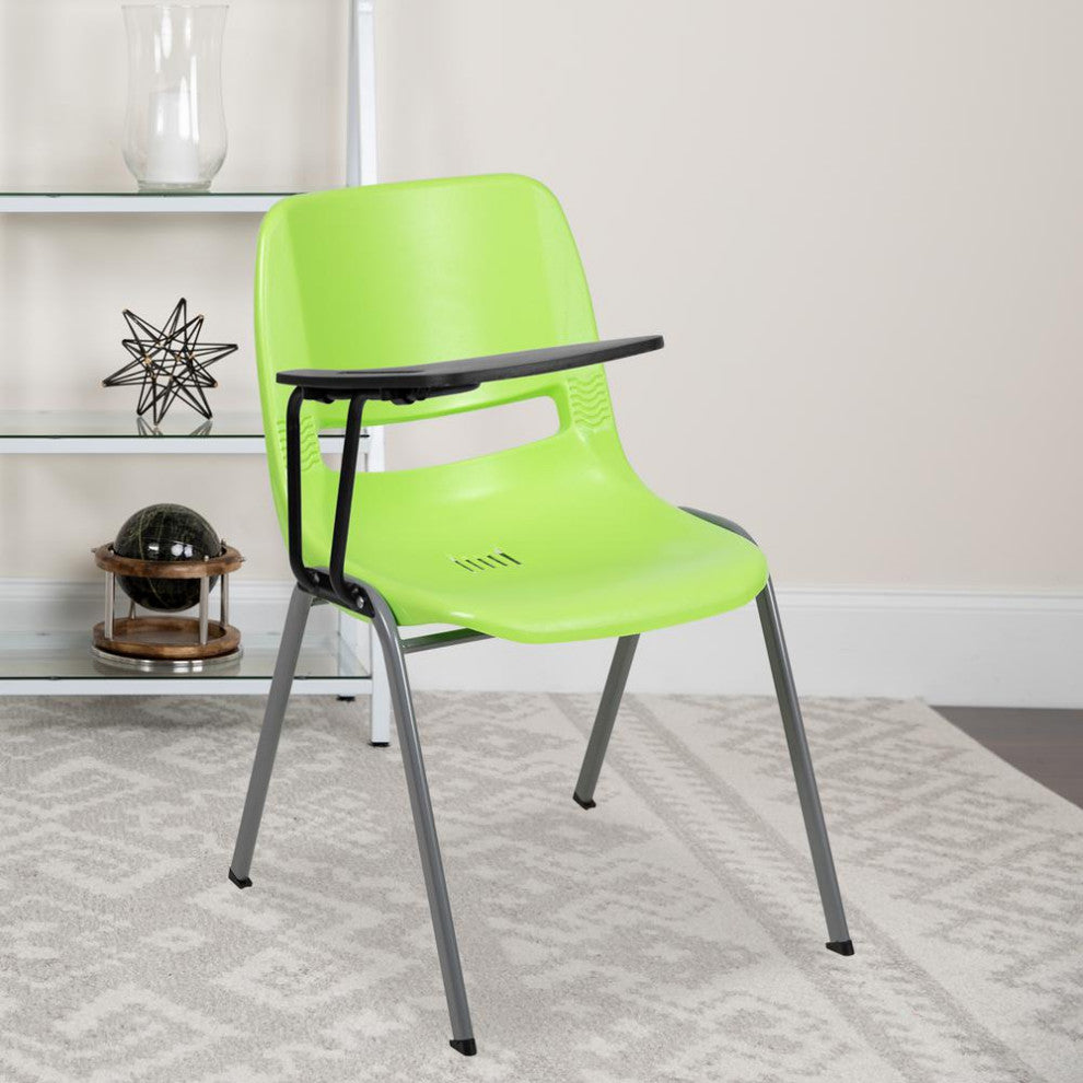 Ergonomic Shell Chair With Right Handed Flip-Up Tablet Arm, Green/Right