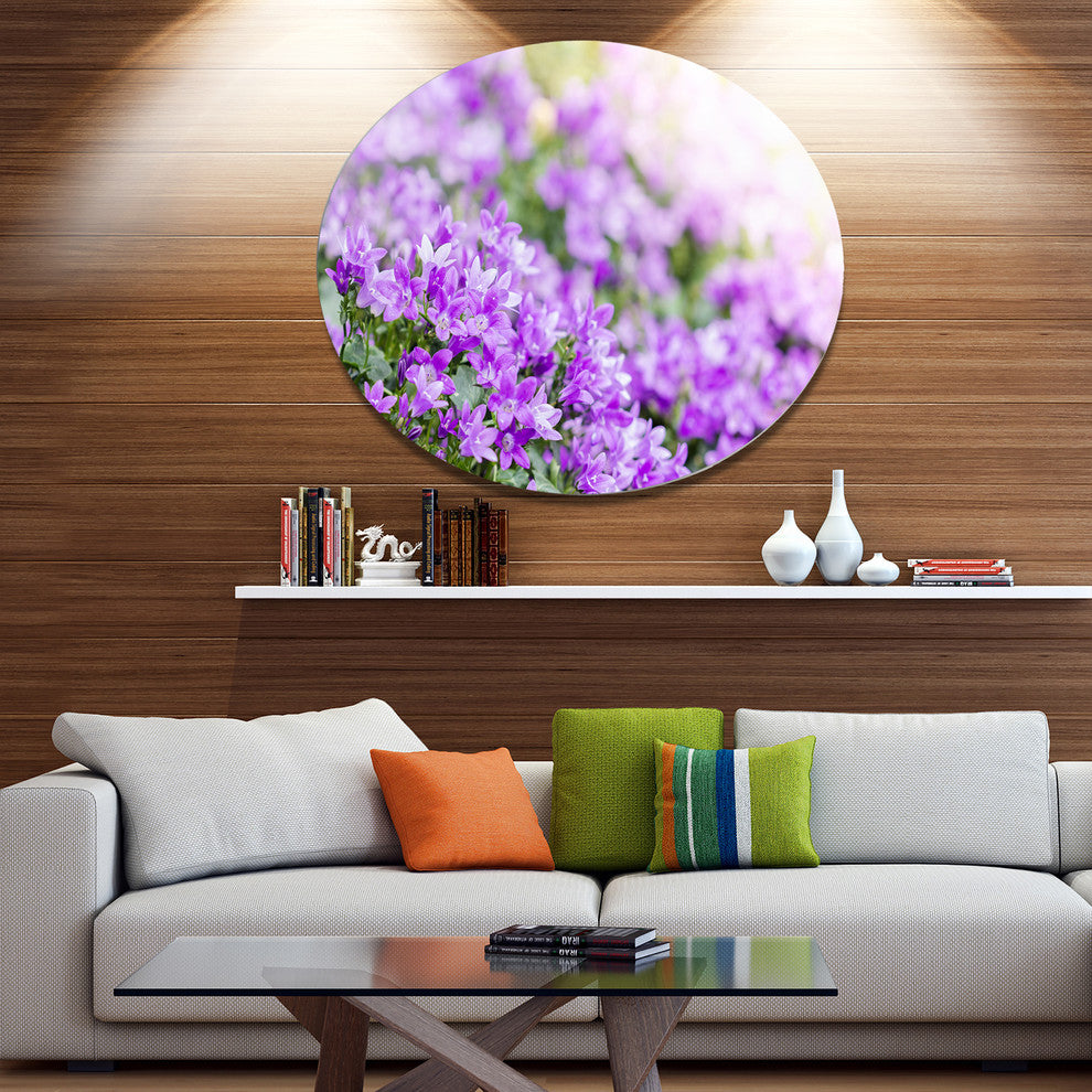 Beautiful Campanula Flower Bouquet, Floral Round Metal Wall Art, 23"