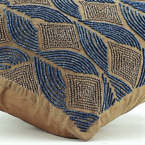 Blue Decorative Throw Pillow Covers 12"x12" Silk Cushion Cover - Moroccan Blue
