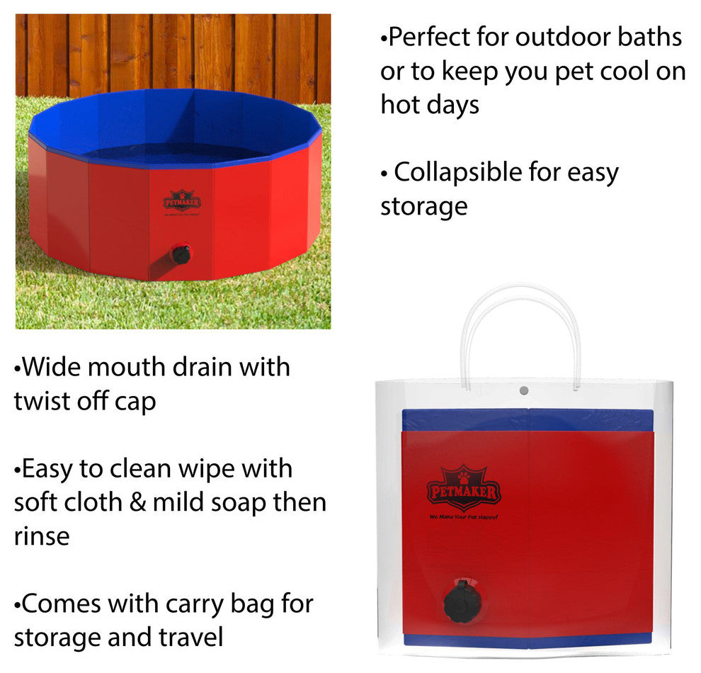 Pet Pool and Bathing Tub, Foldable with Carrying Bag Included 30x12