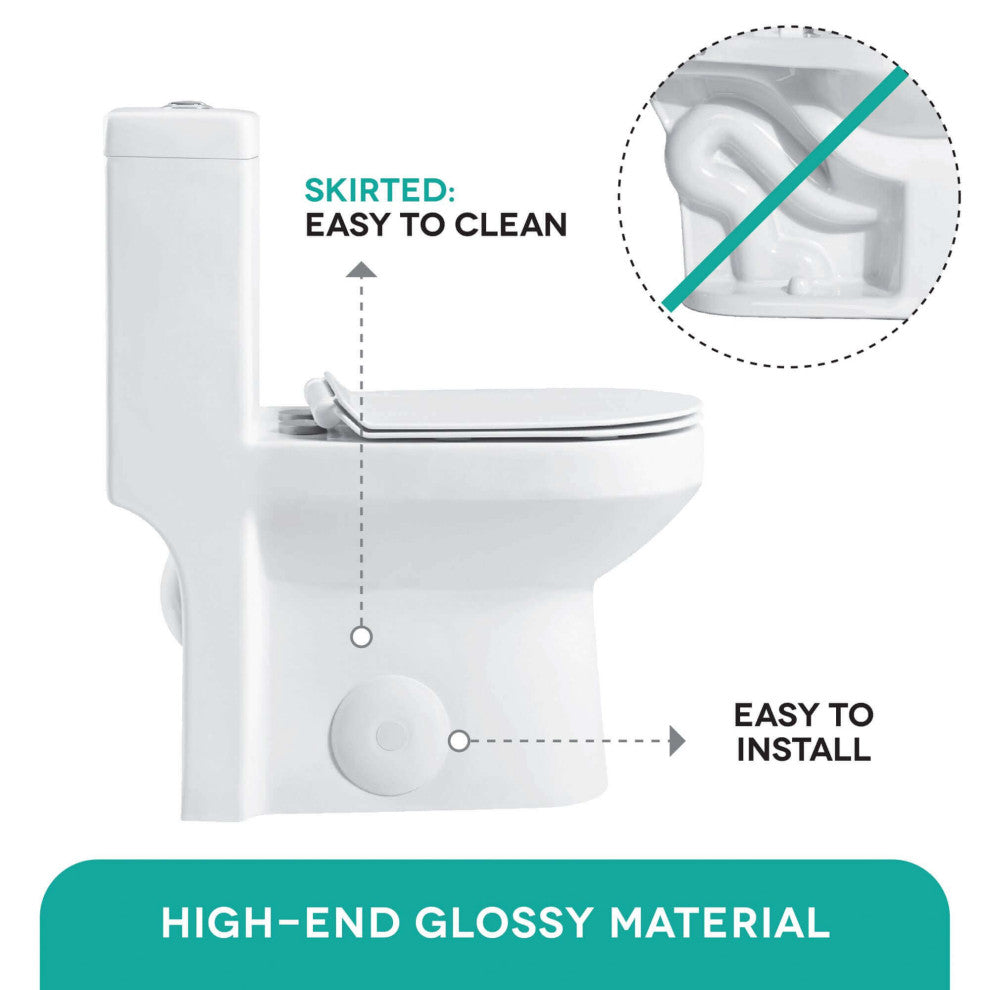Fine Fixtures Dual-Flush Round One-Piece Toilet, Seat Included, 10" Rough in