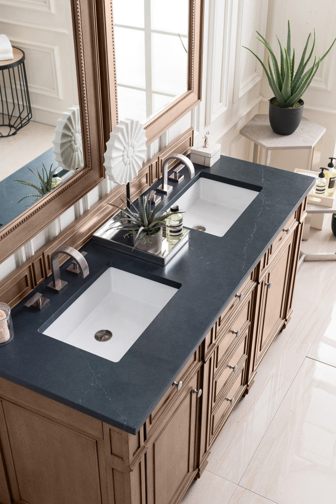 Bristol 60" Double Vanity Whitewashed Walnut, Charcoal Soapstone Quartz