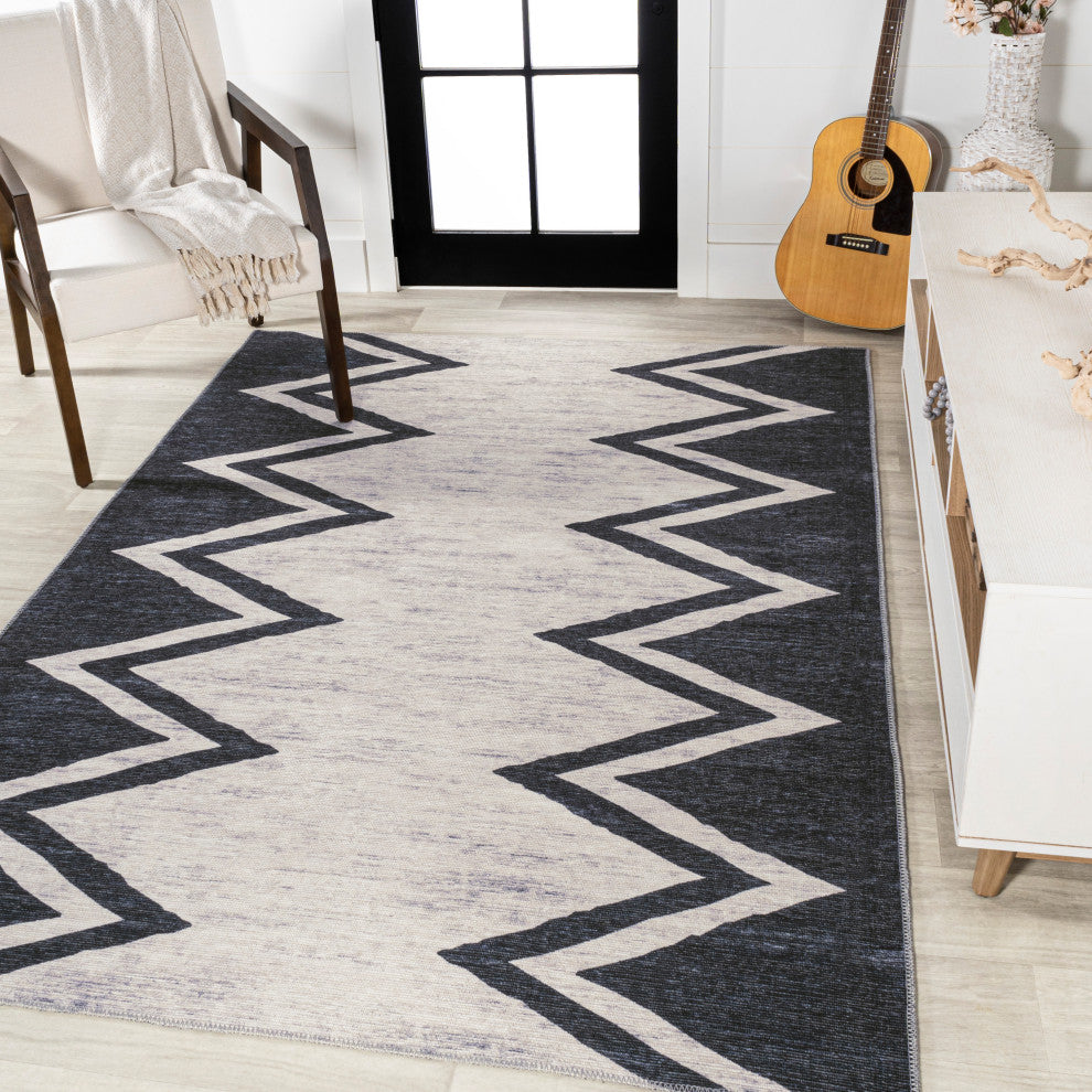 Siksak Modern Chevron Border Area Rug, 8x10