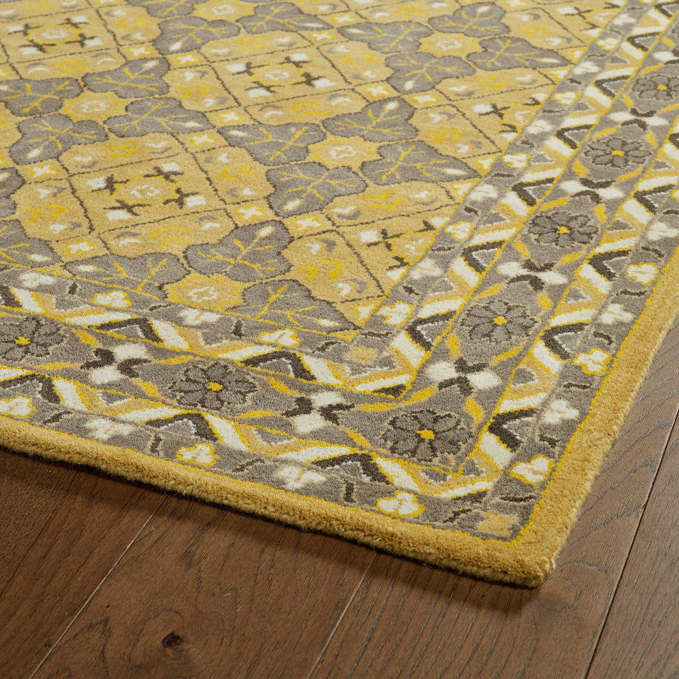 Kaleen Hand-Tufted Middleton Gold Wool Rug, 9'x12'
