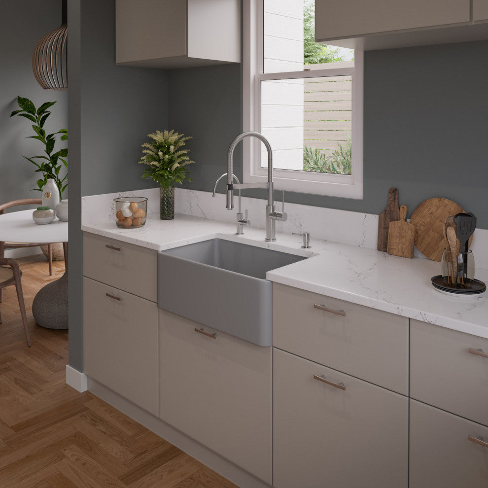 Smooth Apron Fireclay Farm Sink, Gray Matte, 30"x18", Single Bowl