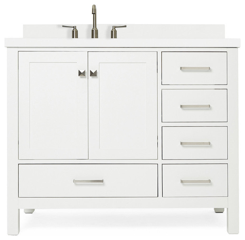 ARIEL Cambridge 43" Left Offset Oval Sink Bathroom Vanity White With Quartz Top