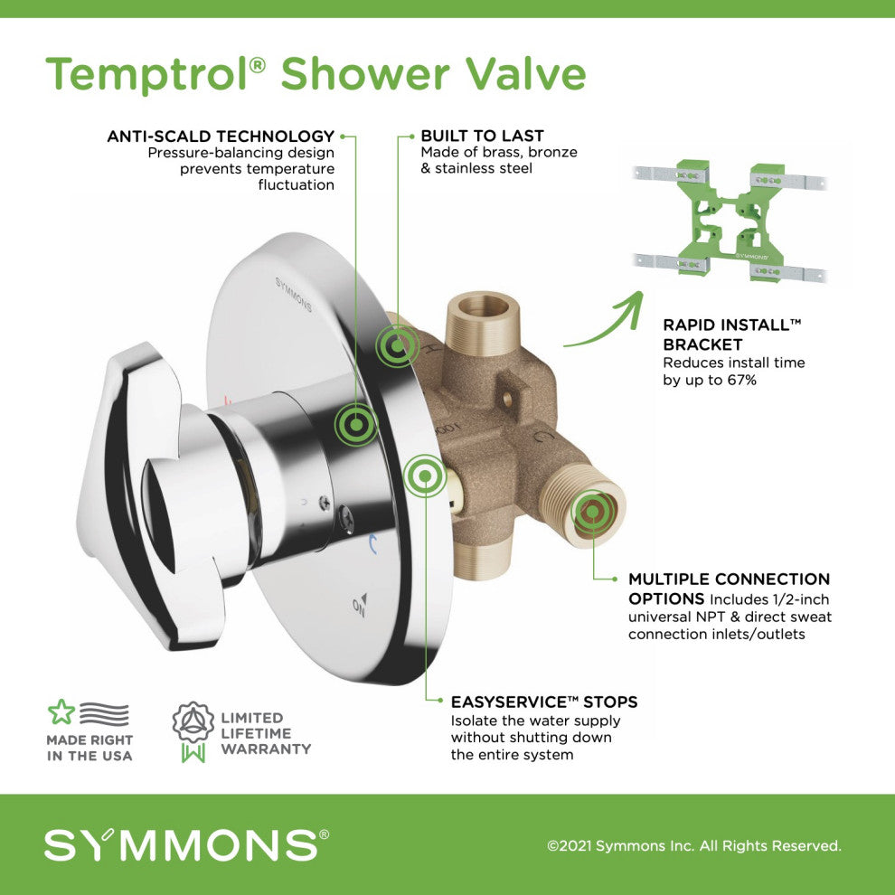 Temptrol Rapid Install Shower Mixing Valve, Shower, Service Stops