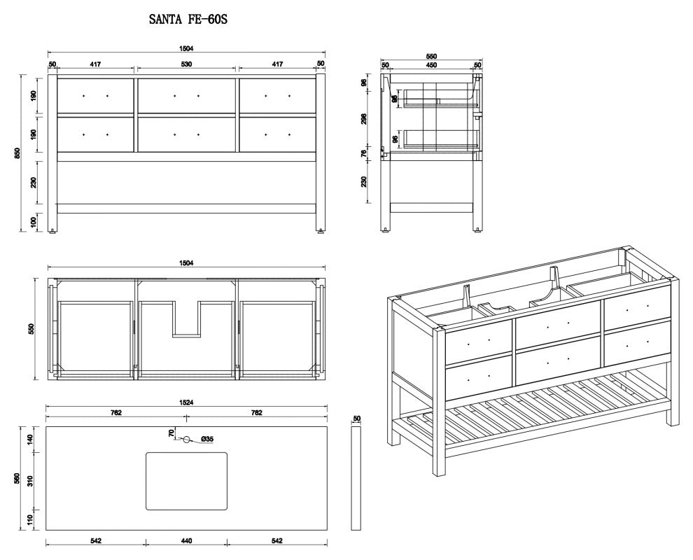 Parker 60 Single Sink Bathroom Vanity in Navy Blue  2" Piatra Gray