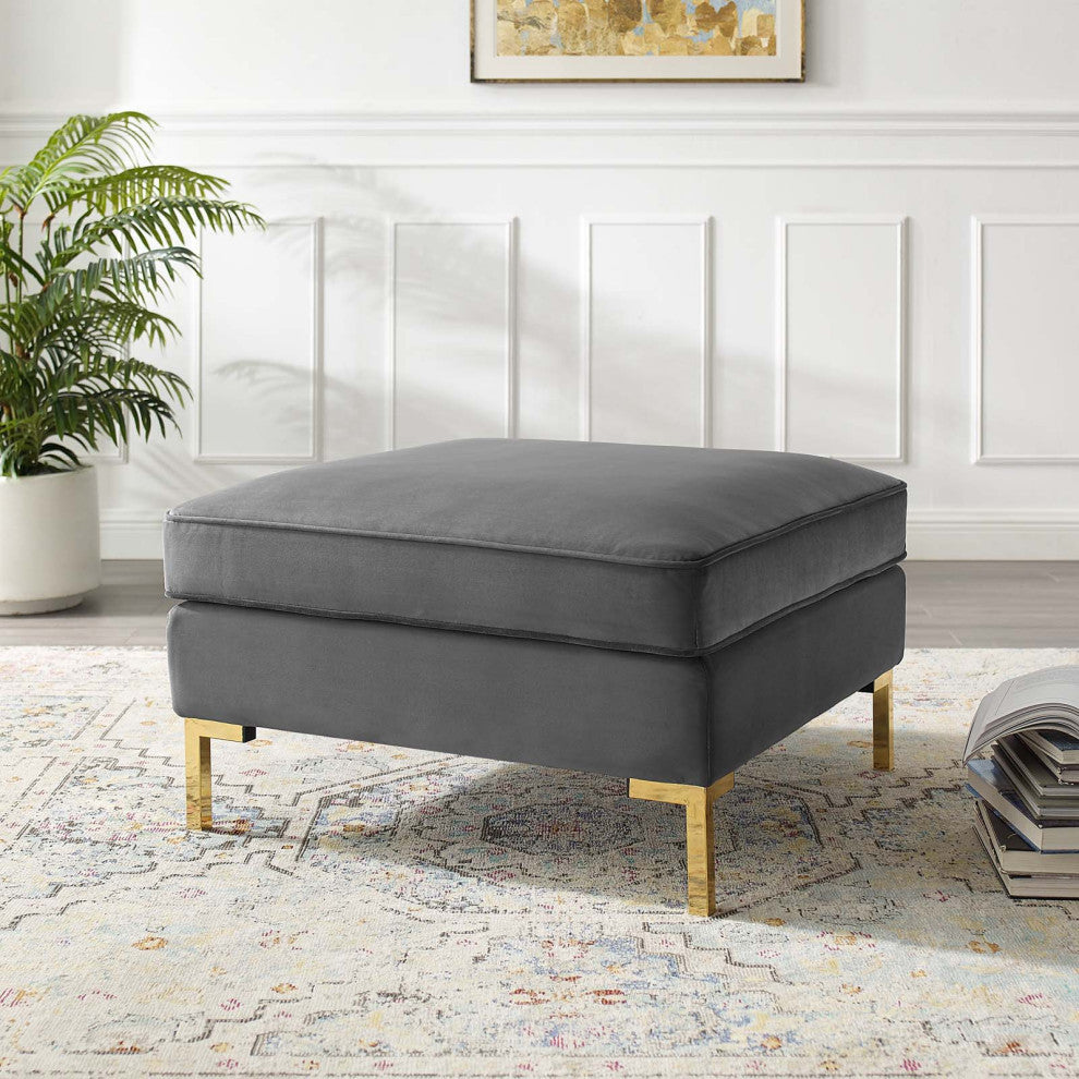 Accent Chair Ottoman, Velvet, Gray, Modern, Living Lounge Hotel Hospitality