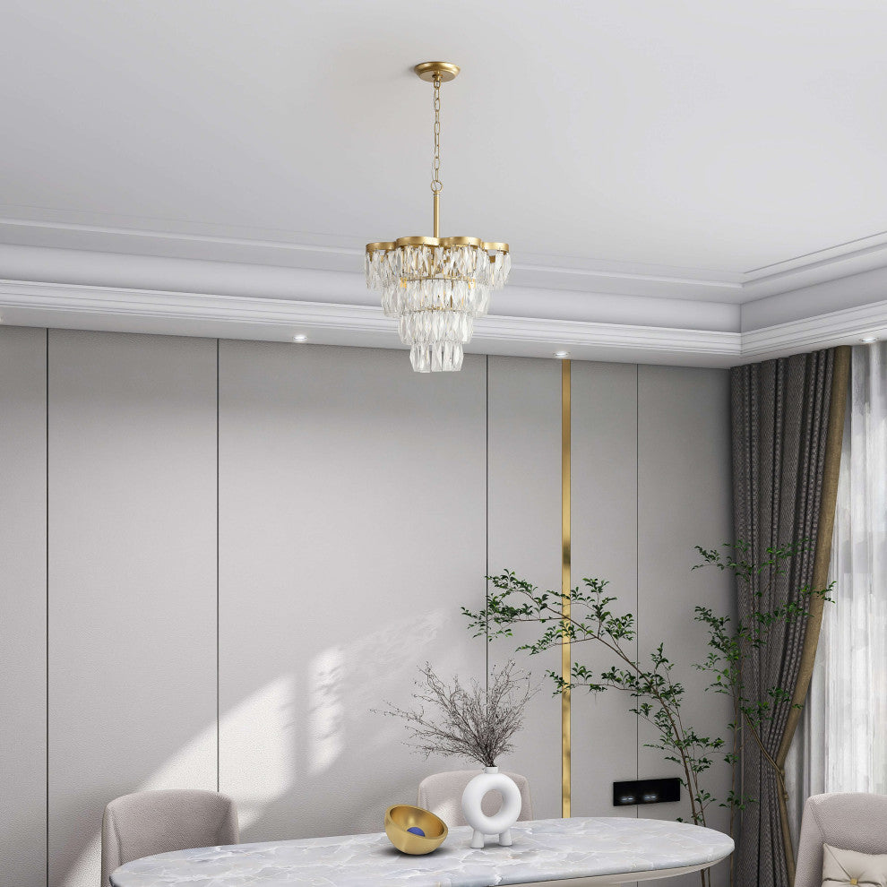 Abigil Gold 4-light Crystal Glass Prism 4-tier Chandelier