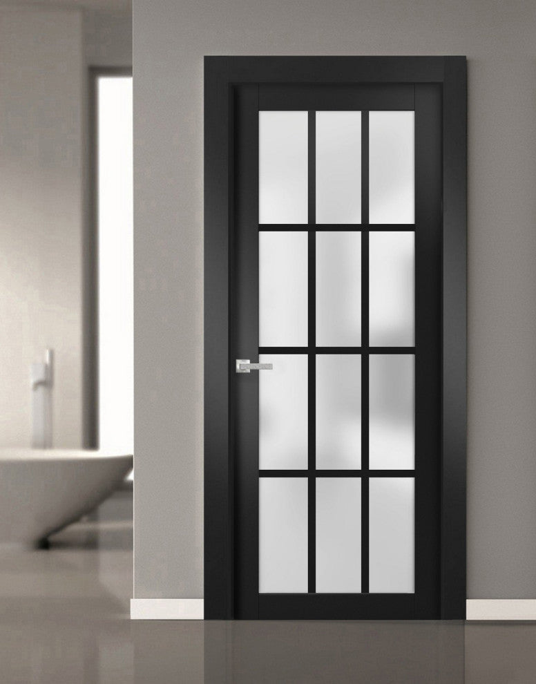 Slab Barn Door 36 x 96, Felicia 3312 Matte Black Frosted Glass, Sliding
