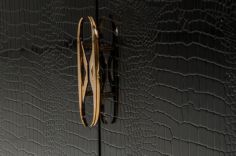 HomeRoots 32" Black Crocodile and Rosegold MDF Buffet