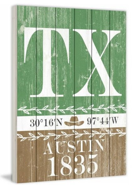"Austin 1835" Painting Print on White Wood, 40"x60"