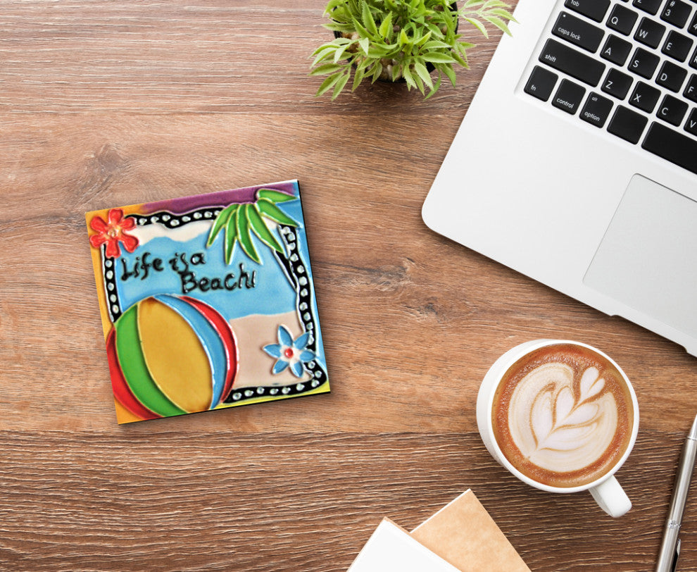 4x4" Life Is A Beach Ceramic Art Tile Drink Holder Coaster