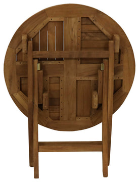 Sunnydaze Folding Round Teak Outdoor Patio Table, 31" Dining Table