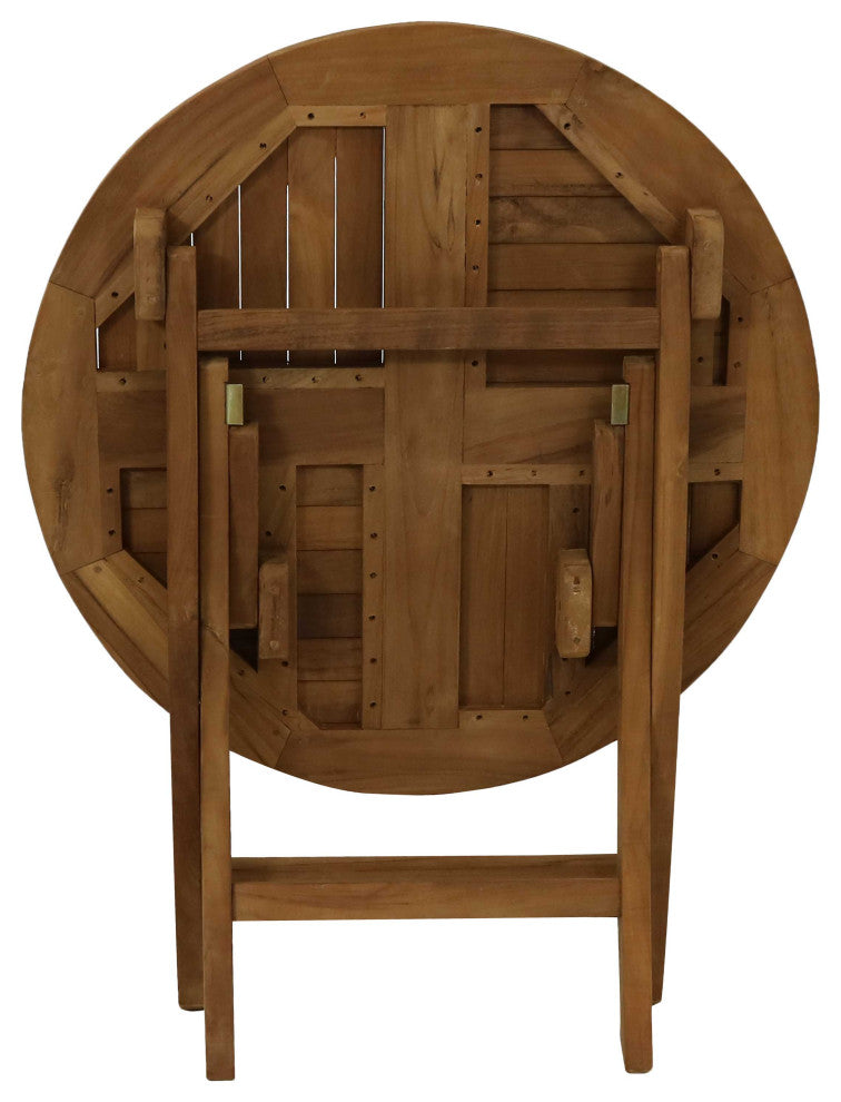 Sunnydaze Folding Round Teak Outdoor Patio Table, 31" Dining Table