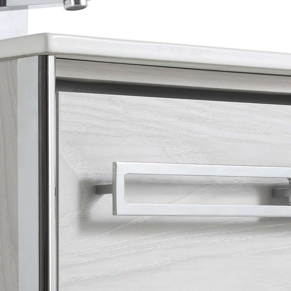 Oakville Bath Vanity, Ceramic Sink, Mild Grey Oak, 30 Inch, Chrome Hardware