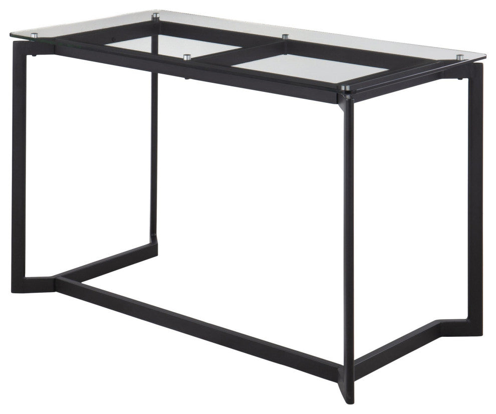 Masters Office Desk, Black Steel, Clear Glass