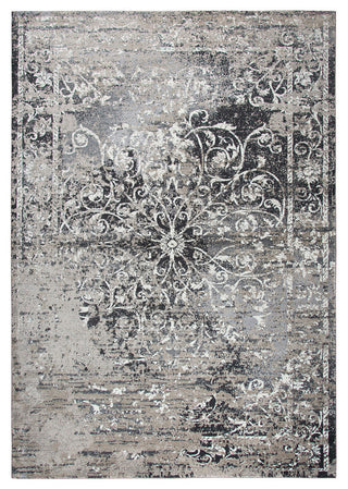 Panache Taupe Central Medallion Scroll Distress Rug, Rectangular 9'10"x12'6"