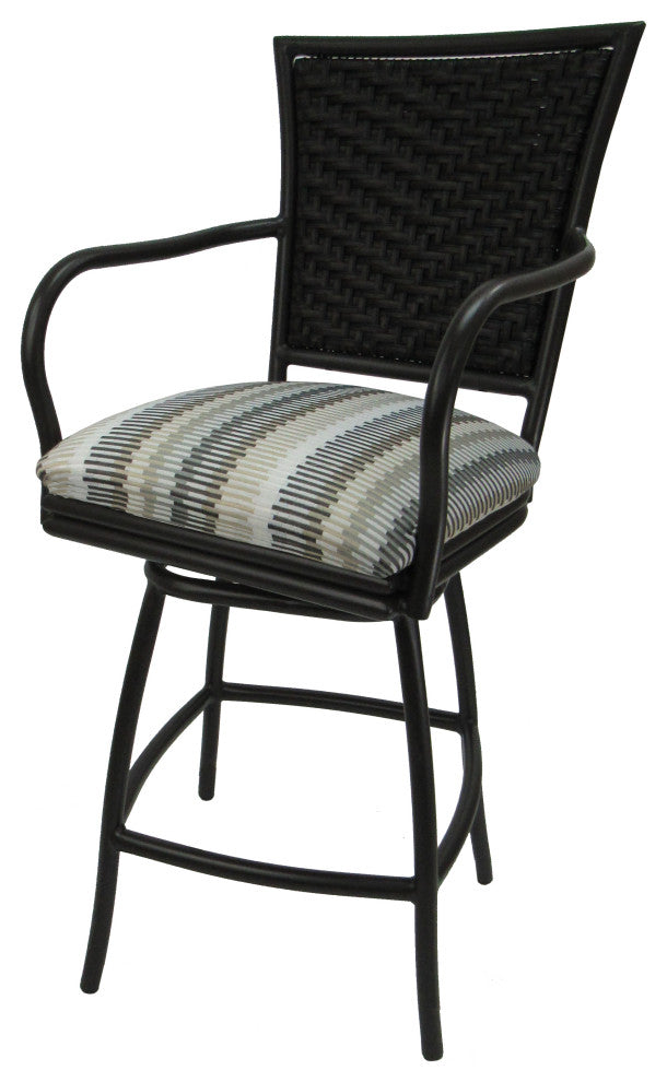 Outdoor Patio Bar Stool Erin Black, Linen Stripe, 26"