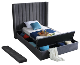 Kiki Velvet Bed, Gray, Twin
