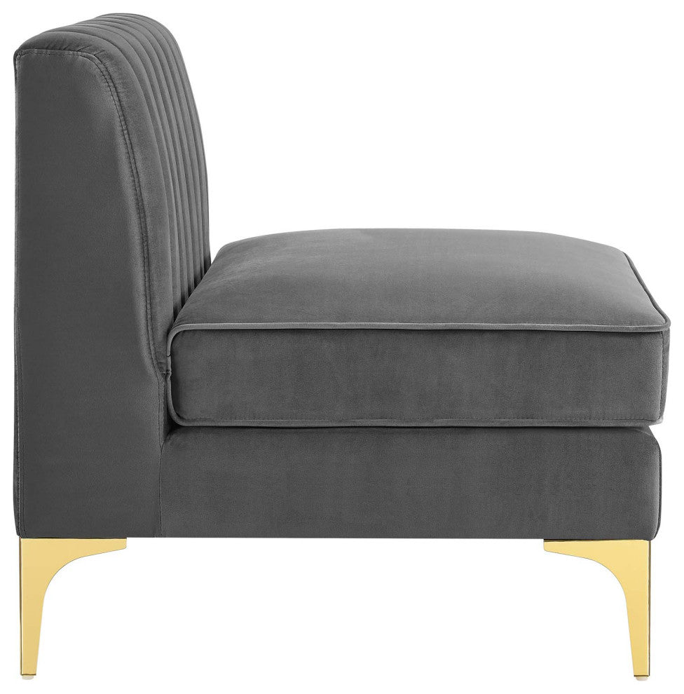 Tufted Sectional Sofa Set, Velvet, Gray, Modern, Living Lounge Hospitality