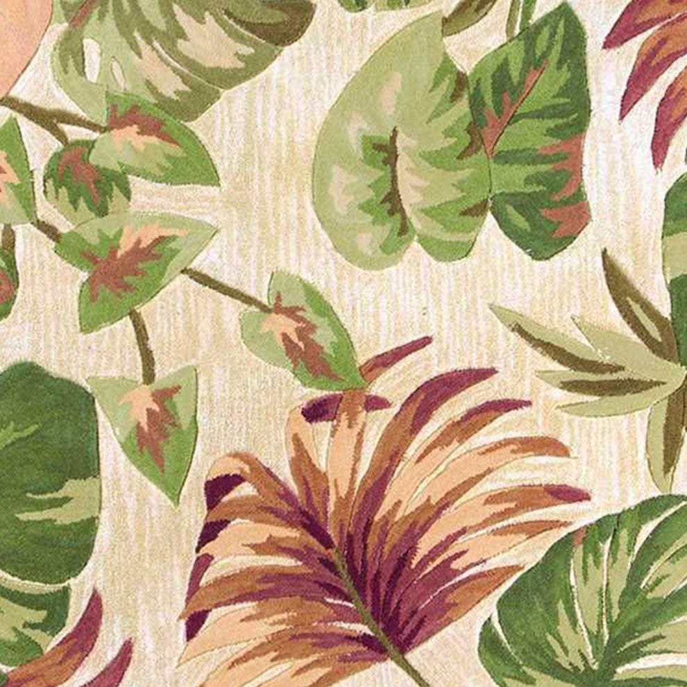 HomeRoots 6' Beige Hand Tufted Tropical Plant Round Indoor Area Rug