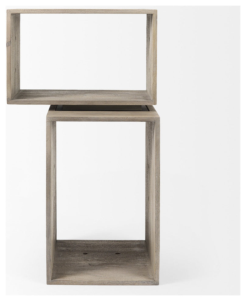 Set of Two Rustic Light Gray Brown Cube Box Shelves