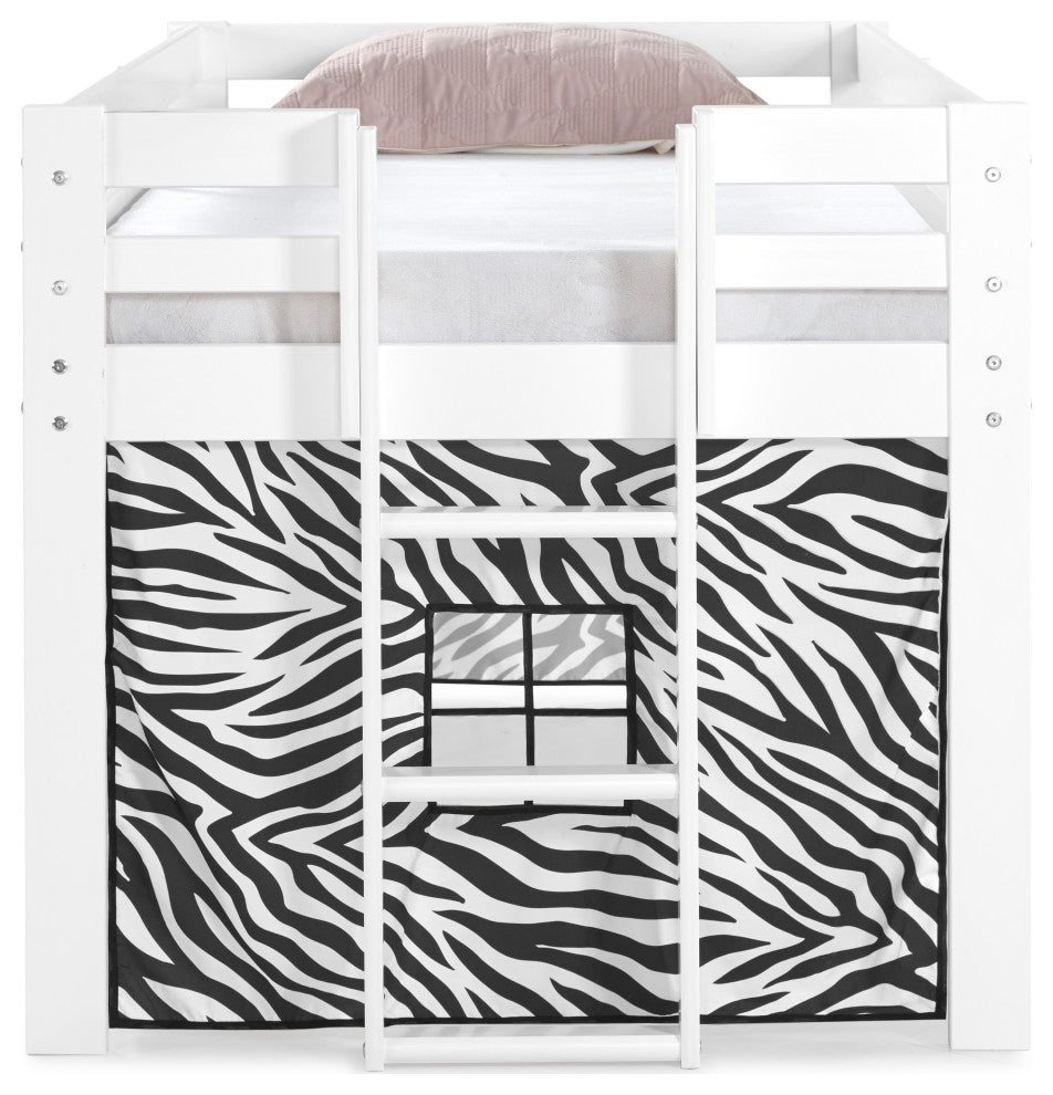 Jasper Twin Junior Loft Bed, White Frame, Zebra Bottom Playhouse Tent