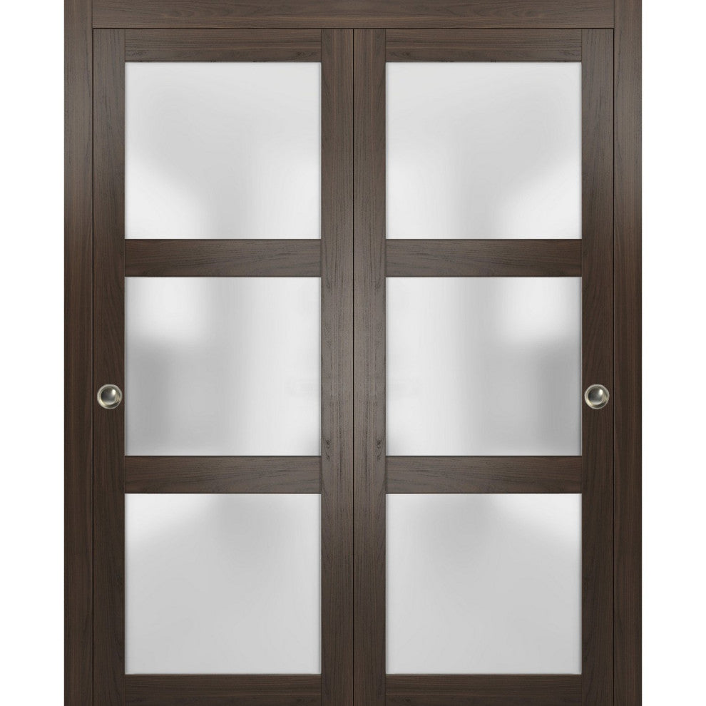 Closet Frosted Glass Bypass Doors 84 x 80, Lucia 2552 Chocolate Ash