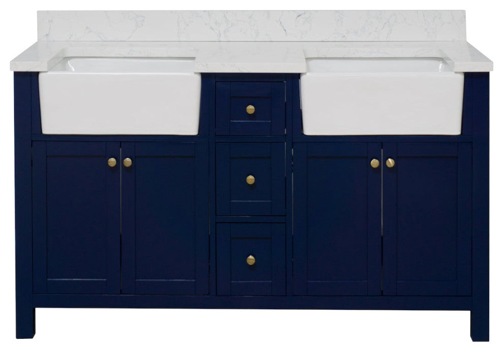 Yorkshire 60" Bathroom Vanity, Royal Blue, Engineered Marble, Double