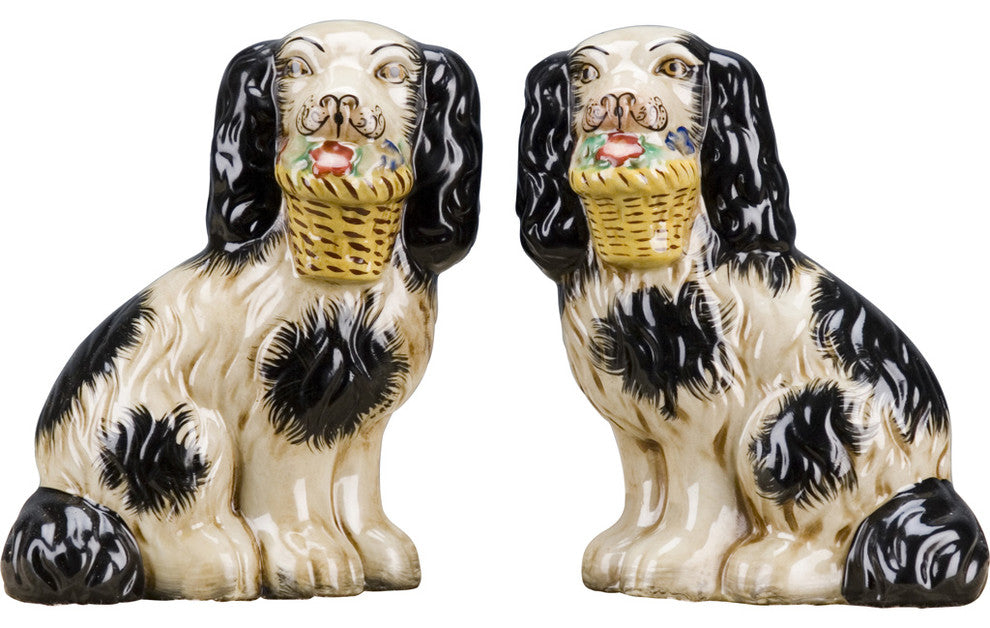 Dogs With Basket, Black, 2-Piece Set