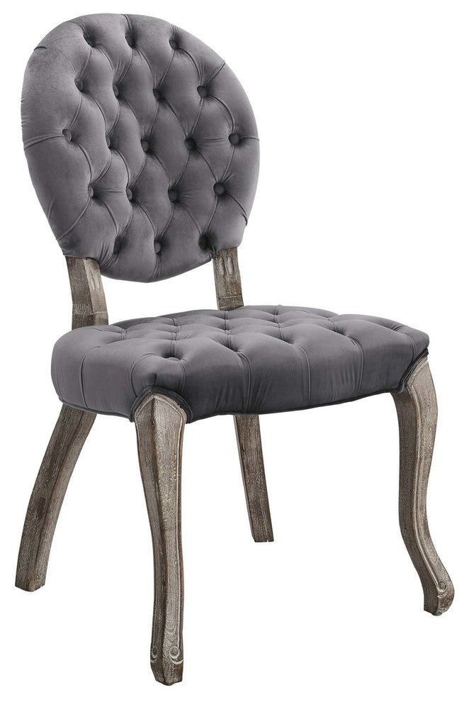 Exhibit French Vintage Dining Performance Velvet Side Chair, Gray