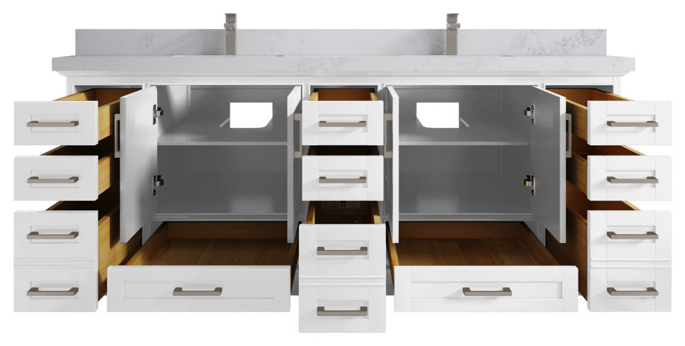 Fenway 84 Double Sink Bath Vanity in White 2" Calacatta Nuvo