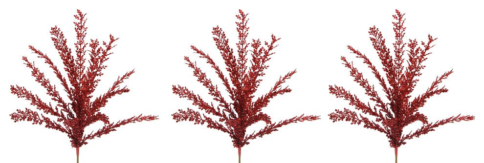 23"H Glitter Filigree Leaf Spray Christmas Decor, Red