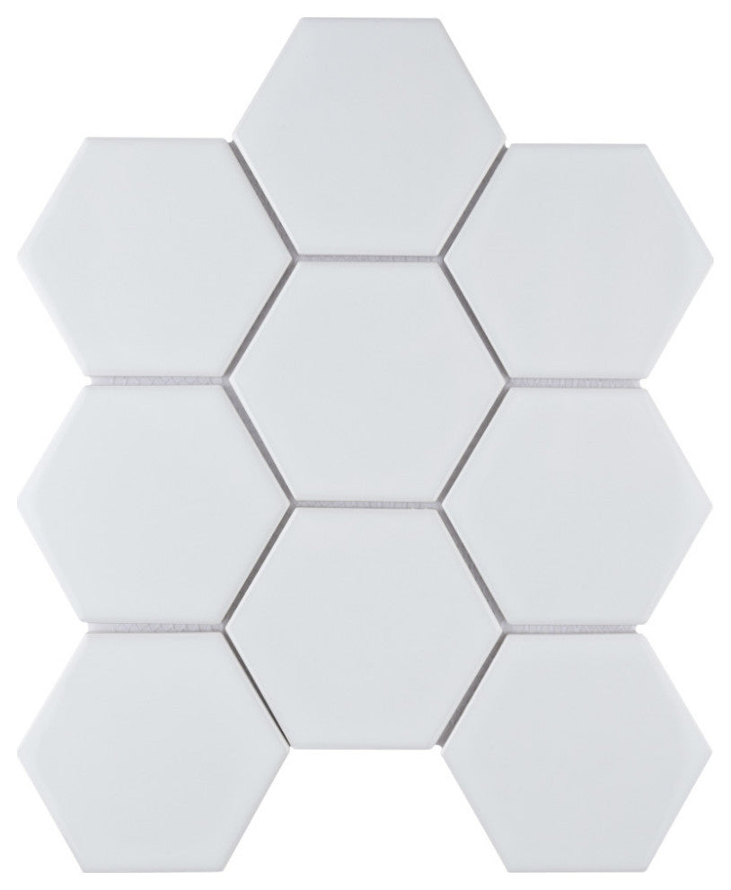 Metro Super 4" Hex Glossy White Porcelain Floor and Wall Tile