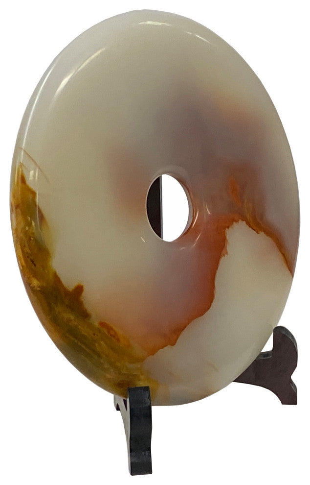 Natural White Brown Onyx Stone Round Fengshui Home Decor Display Hws3175