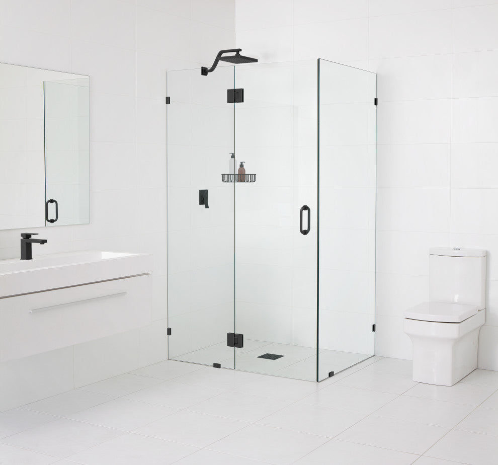 78"x50"x35" Frameless 90 Degree Shower Enclosure Glass Hinge, Matte Black