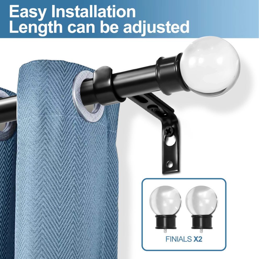 1" Crystal Ball Drapery Curtain Rod, Black, 28"-48"
