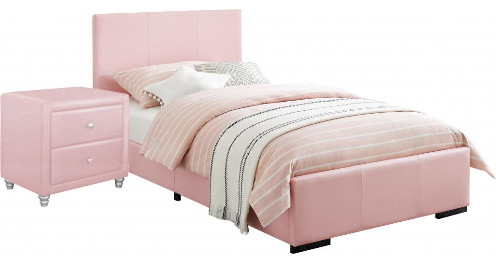 Pink Upholstered Full Platform Bed With Nightstand