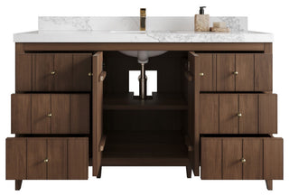 Atlanta Teak 60" Single Sink Bath Vanity, Dark Natural 2" Viola Night