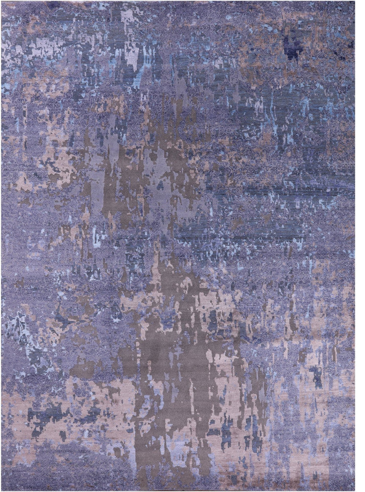 Modern Handmade Wool and Silk Rug 9' 0" X 12' 4" Q7240