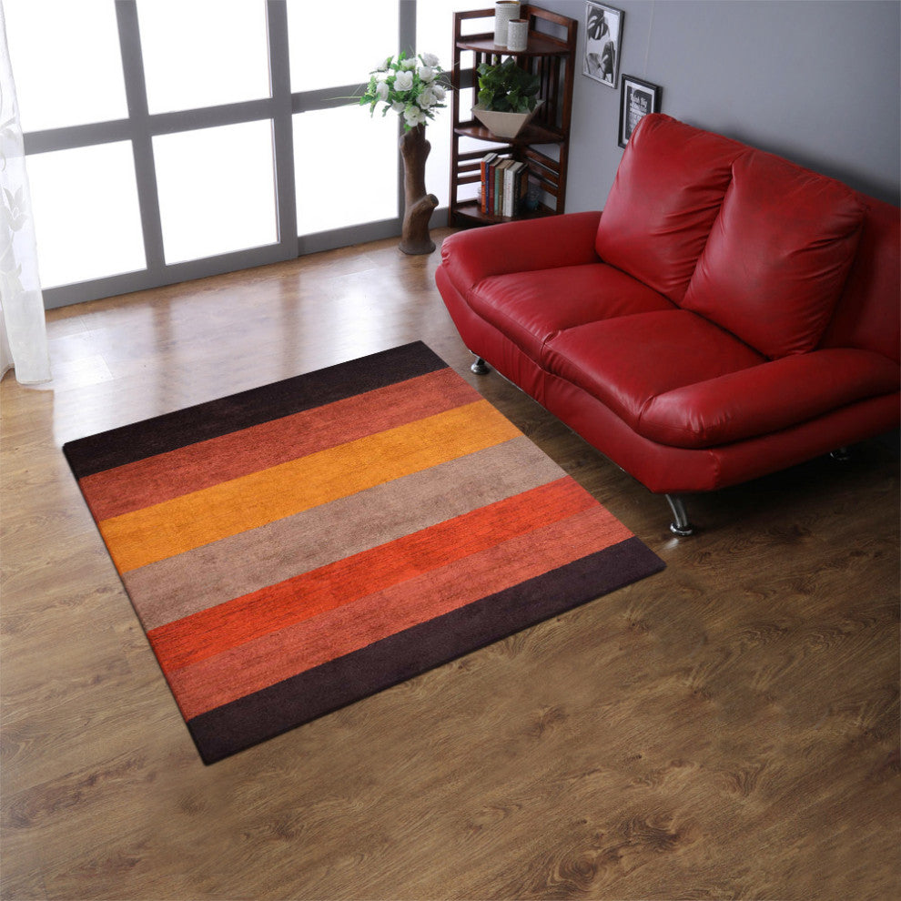 Hand Knotted Loom Silk Mix Area Rug Contemporary Brown Red, [Square] 10'x10'