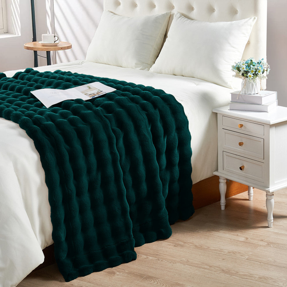 Textured Bubble Faux Fur Throw Blanket, Teal, 50"x60"