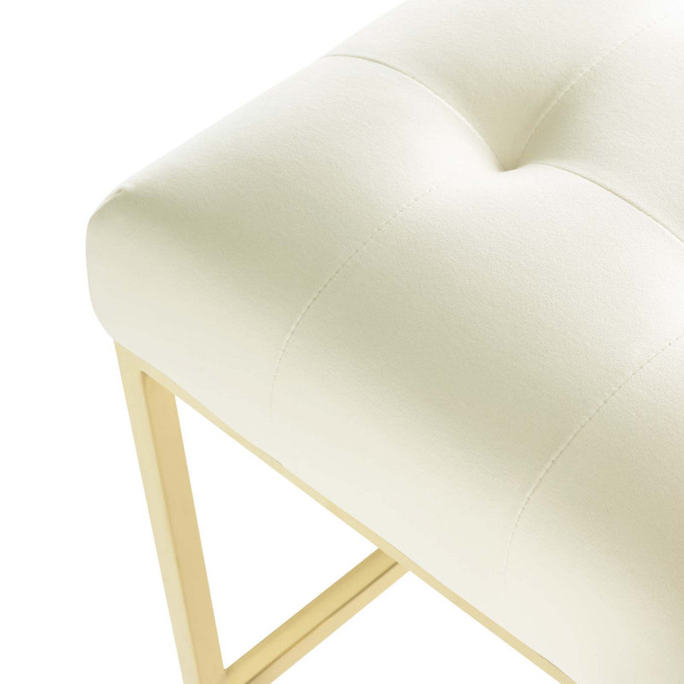 Counter Stool Chair, Velvet, Metal, Gold Ivory White, Modern, Bar Pub Bistro