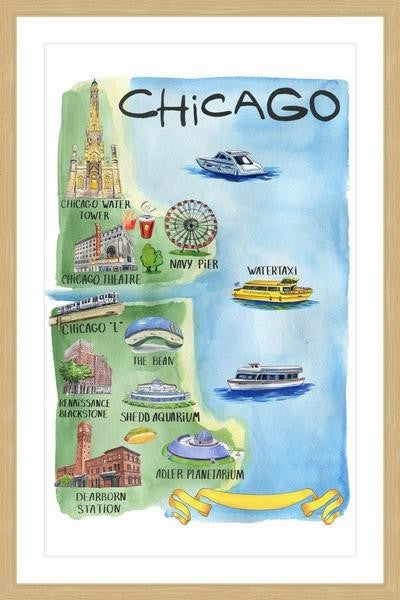 "Blue Chicago" Framed Painting Print, 16"x24"