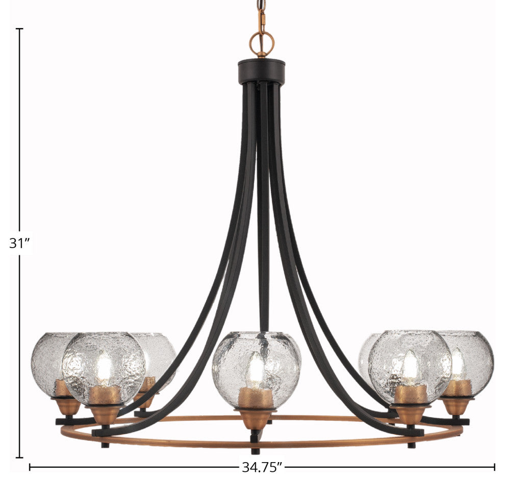 Paramount 8-Light Chandelier, Matte Black & Brass, 5.75" Smoke Bubble